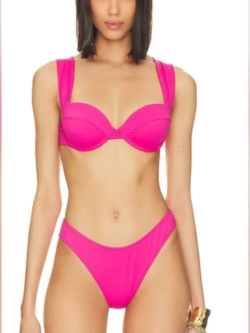 WeWoreWhat Claudia Bikini Set in Solid Magenta. Size S
